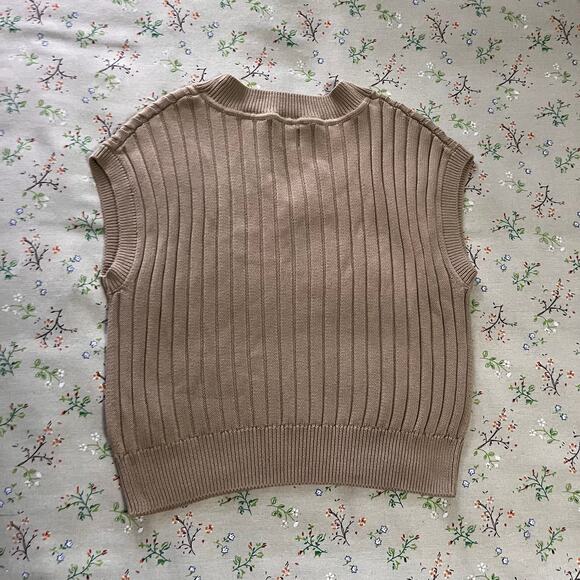 GAP Dolman Ribbed Sweater Vest Brown Small V Neck Cotton Knit Academia Office - Picture 4 of 6